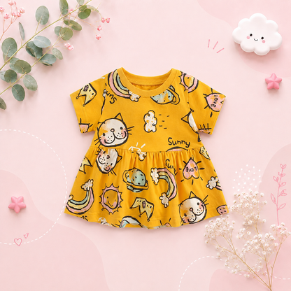 The Merry - Baby Girl Cotton Short Sleeve Dress Cute Summer Casual Outfit for Toddlers