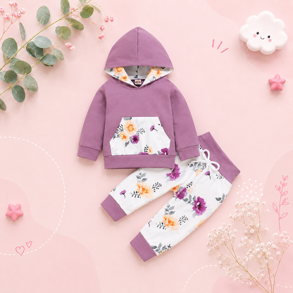 The Eliana - Violet Hooded Long Sleeve Tops + Floral Pants