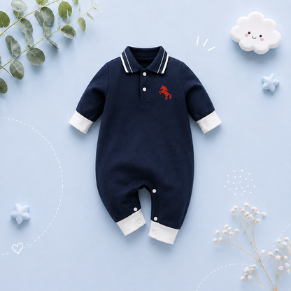 The Willow - Baby Boy Literary Style Pony Embroidered Long Sleeve Bodysuit