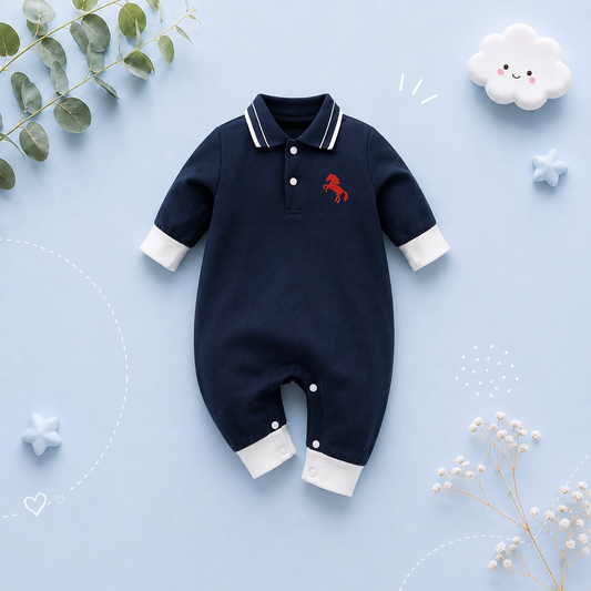 The Willow - Baby Boy Literary Style Pony Embroidered Long Sleeve Bodysuit