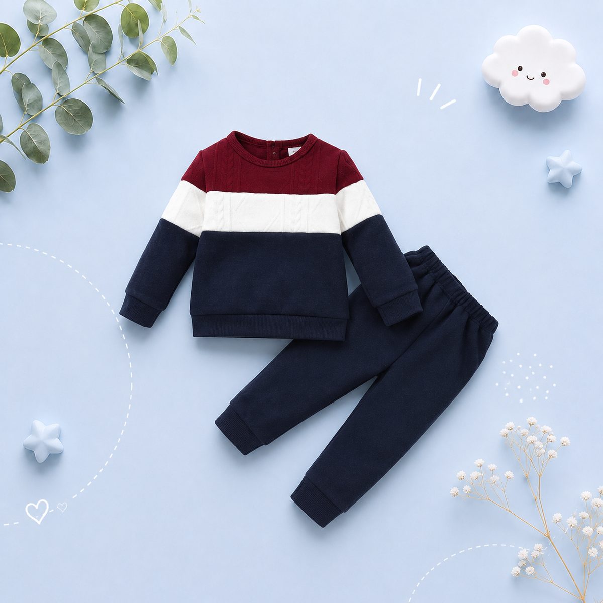 The Kylian - 2pcs Baby Boy Colour Blocking Sweater + Pants