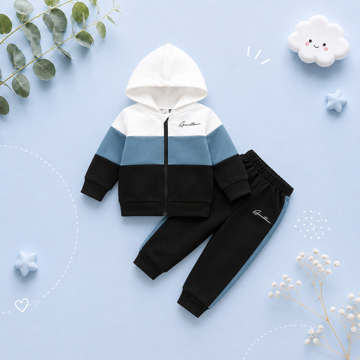 The Colter - Baby Boy Colour Block Hooded Sweatshirt + Trouser