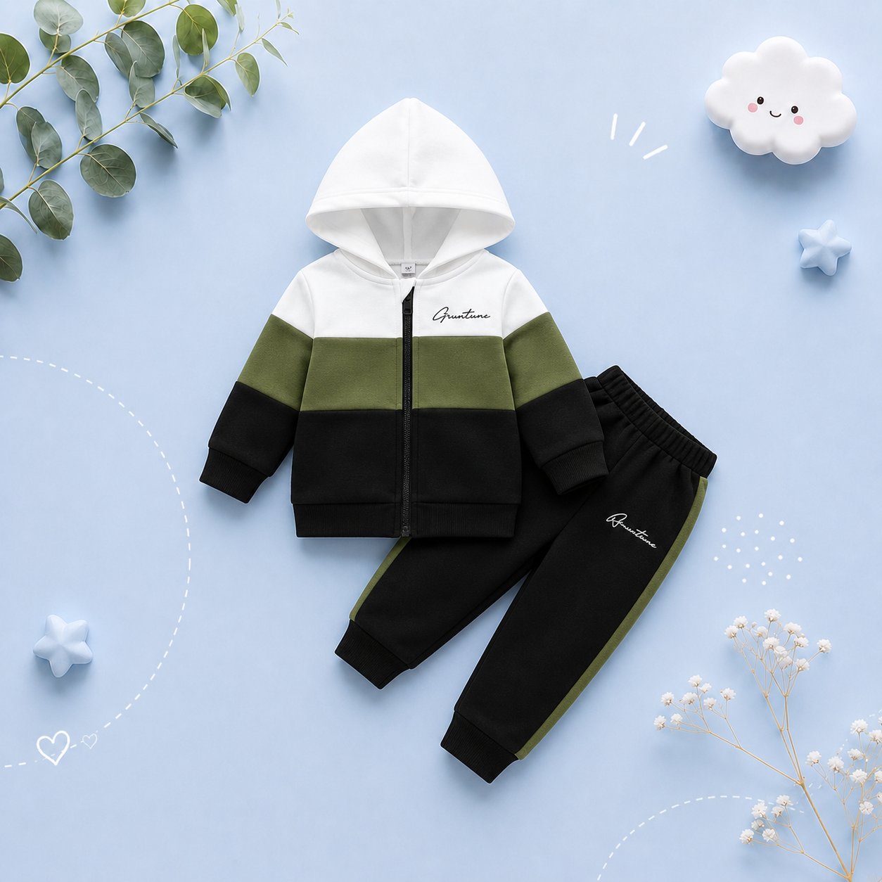 The Colter - Baby Boy Colour Block Hooded Sweatshirt + Trouser