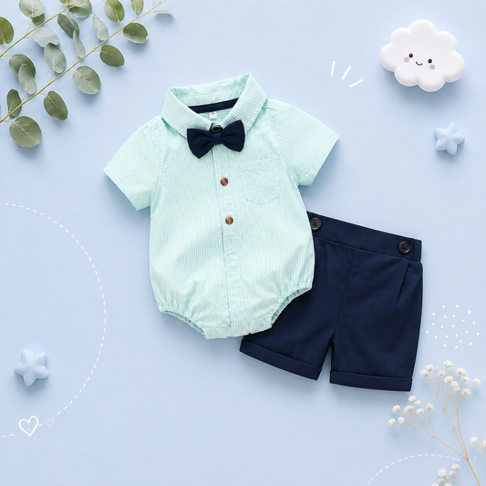The Jaxon - Baby Boy Gentlemen Cotton Romper Top + Short