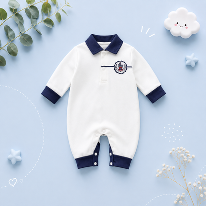 The Matias - Baby Boy White Casual Polo Shirt Jumpsuit