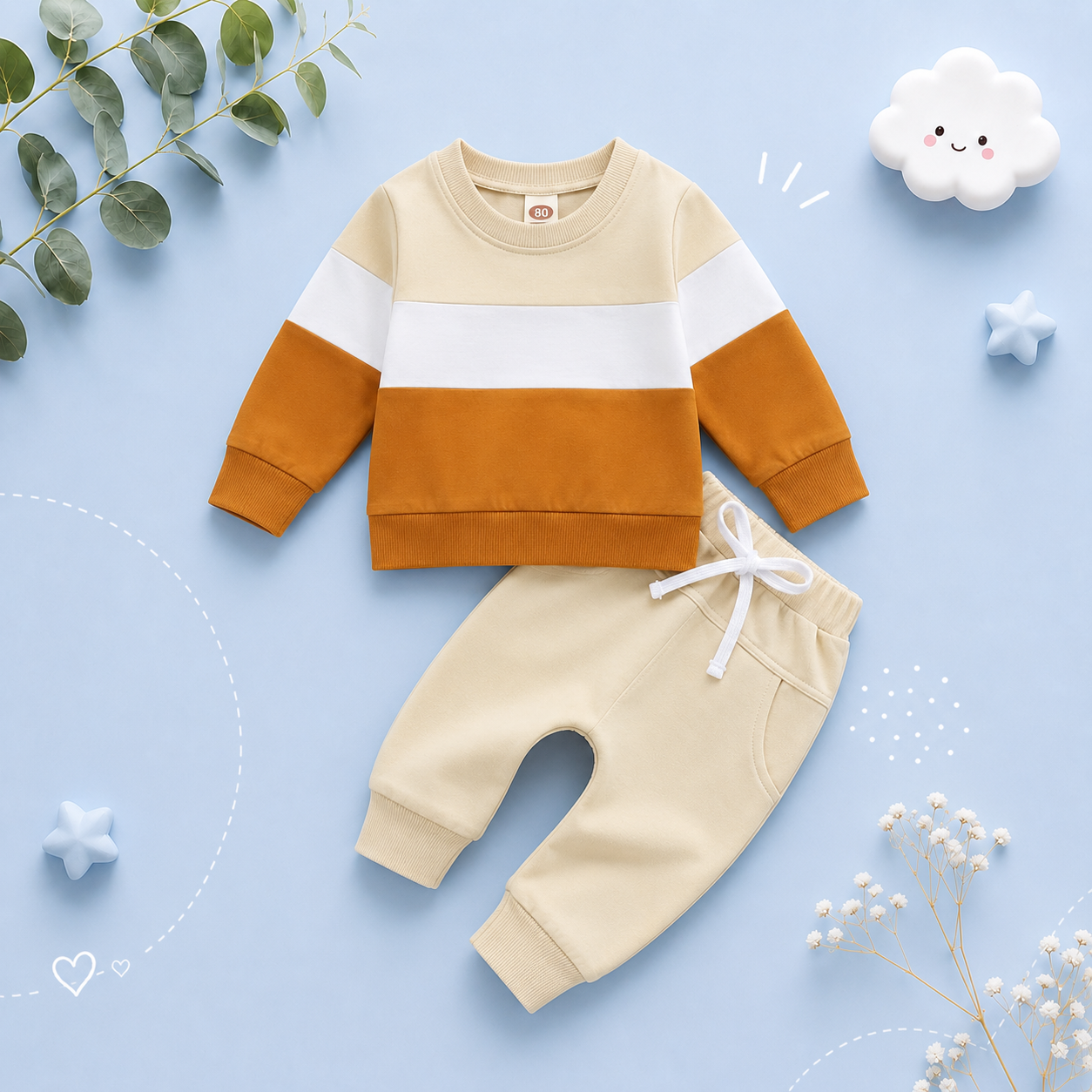 The Kyaire - Baby Boy Contrast Color Long Sleeve Sweatshirt & Elastic Pants