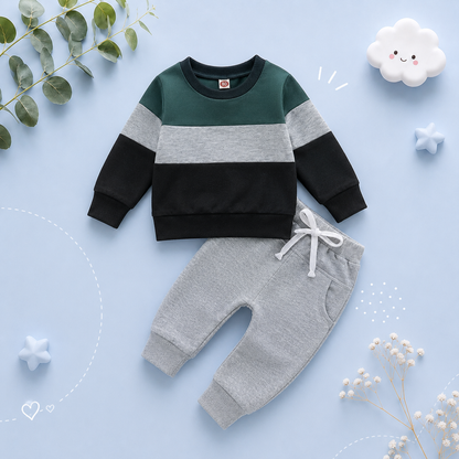 The Kyaire - Baby Boy Contrast Color Long Sleeve Sweatshirt & Elastic Pants