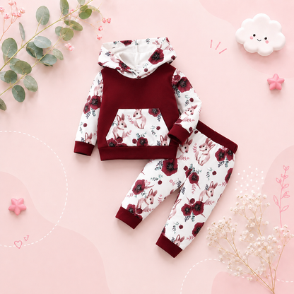The Cecelia - Baby Toddler Hoodie Set Stripe Rabbit Print Top + Pants 2Pcs Suit with Pockets