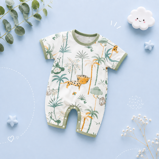 The Mauricio - Newborn Baby Cartoon Animal Print Romper Short Sleeve Summer Outfit