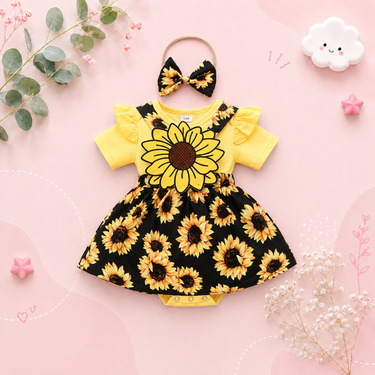 The Alejandra - Baby Girl Cartoon Bear Heart Dress with Red Bodysuit Summer Outfit