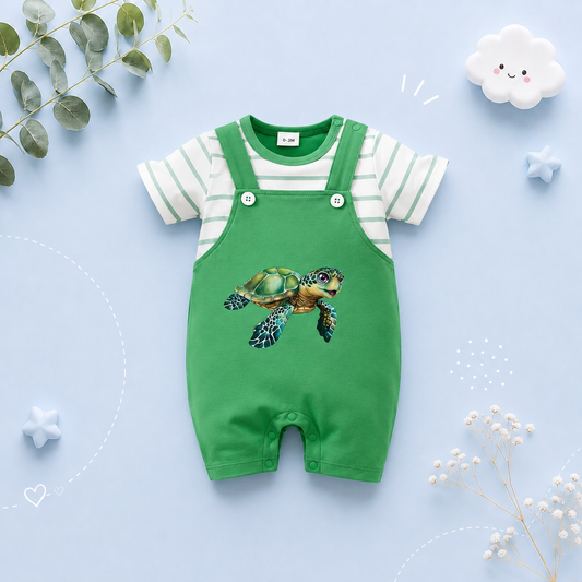 The Princeton - Newborn Baby 2PCS Turtle Cartoon Romper Short Sleeve Summer Outfit
