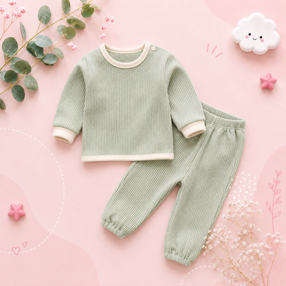The Neriah - Baby Boy Spring Autumn Cotton Waffle Shirt & Pants Set Casual Infant Outfit