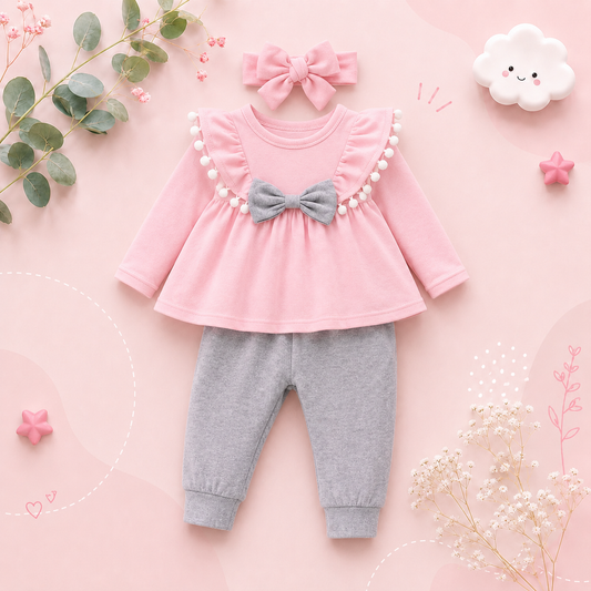 The Merill - Pink Tops & Gray Pants Casual Trouser Set