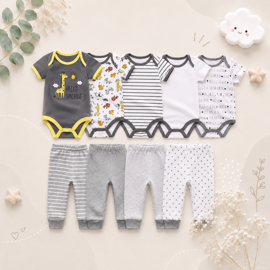 The Wyatt - Hello Sunshine Giraffe Unisex Rompers + Pants