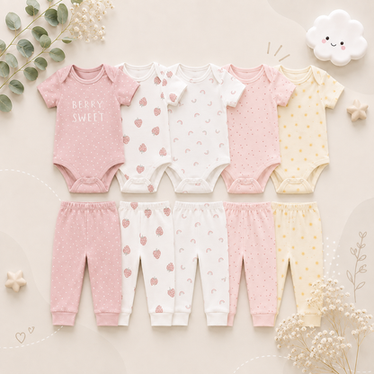 The Wyatt - Pink Berry Sweet Unisex Rompers + Pants