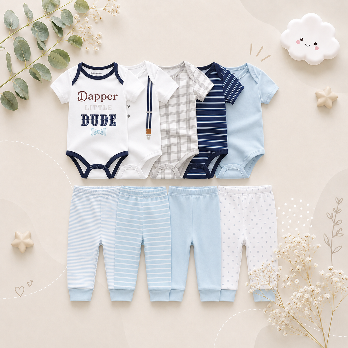 The Wyatt - Dapper Little Dude 2 Unisex Rompers + Pants