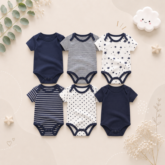 The Yen - 6pcs Unisex Romper/ Onesies - Shades of Navy Blue Set