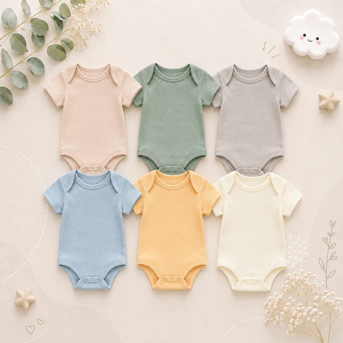 The Yen - 6pcs Unisex Romper/ Onesies - Plain Colours Set
