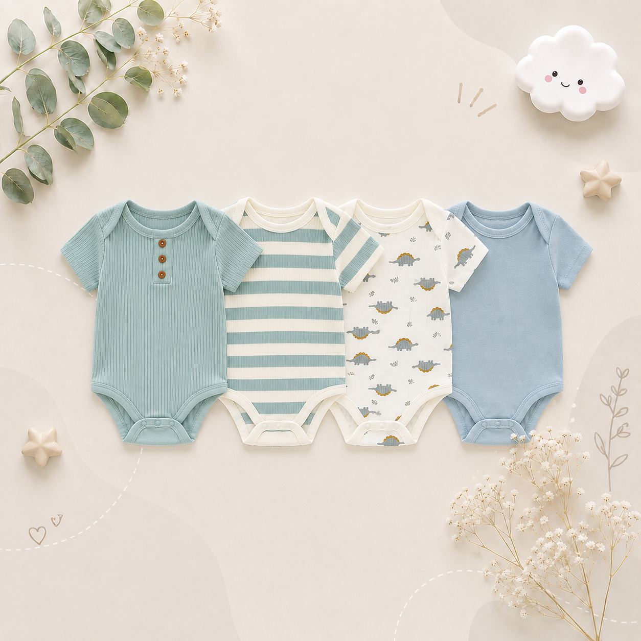 The Avery - 4pcs Unisex Rompers/ Onesies -Light Blue Set