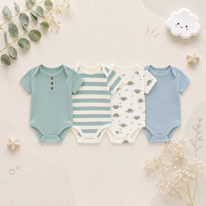 The Avery - 4pcs Unisex Rompers/ Onesies -Light Blue Set
