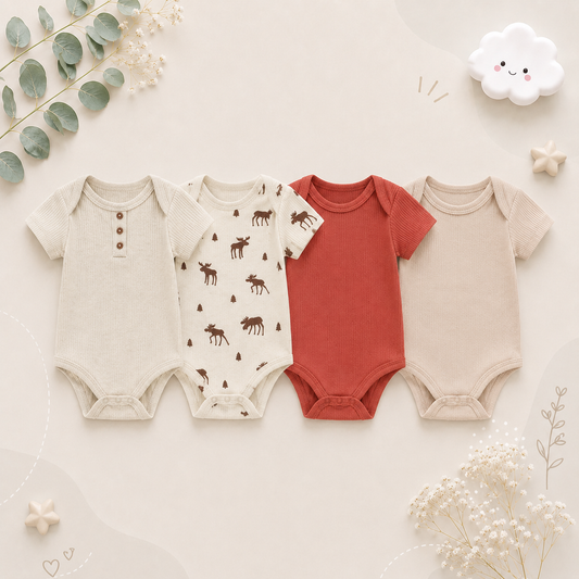 The Avery - 4pcs Unisex Rompers/ Onesies - Light Brown Set