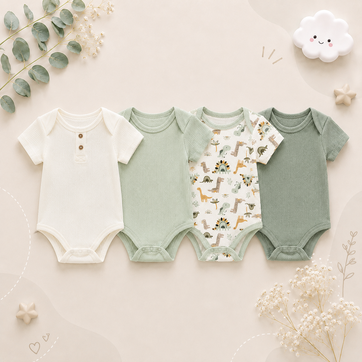 The Avery - 4pcs Unisex Rompers/ Onesies - Green Set
