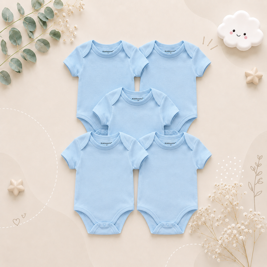 The Zena - 5pcs Unisex Cotton Rompers - Plain Blue Set