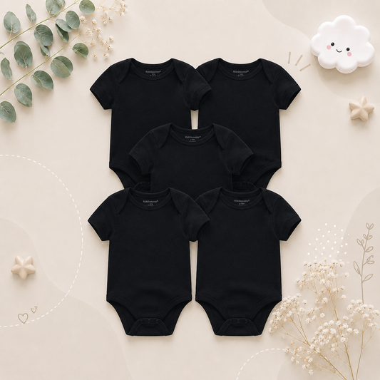 The Zena - 5pcs Unisex Cotton Rompers - Plain Black Set