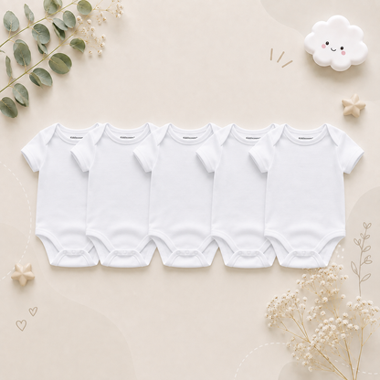 The Zena  - 5pcs Unisex Cotton Rompers - Plain White Set