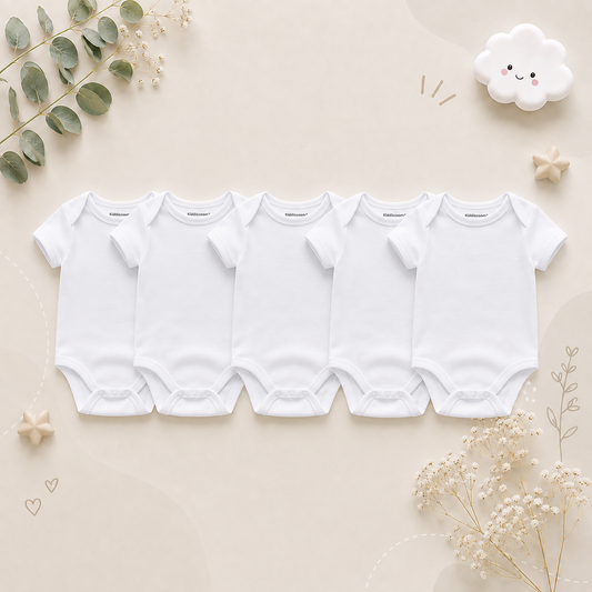 The Zena  - 5pcs Unisex Cotton Rompers - Plain White Set