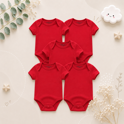 The Zena - 5pcs Unisex Cotton Rompers - Plain Red Set