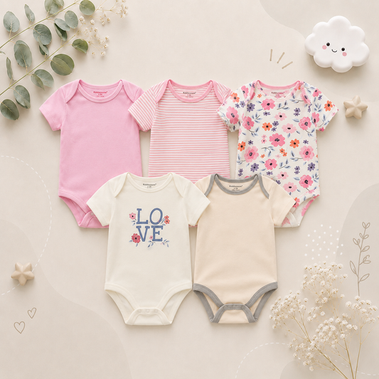 The Zena - 5pcs Unisex Cotton Rompers - Cute Love Print Set