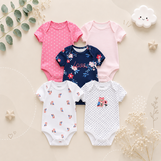 The Zena - 5pcs Unisex Cotton Rompers - Love Owl Set