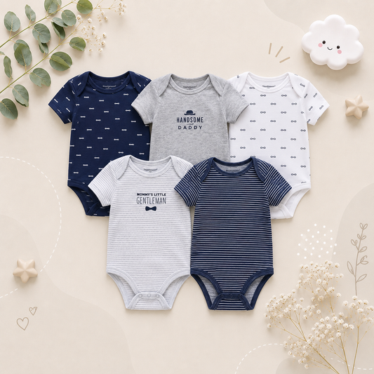 The Zena - 5pcs Unisex Cotton Rompers - Handsome Gentleman Set