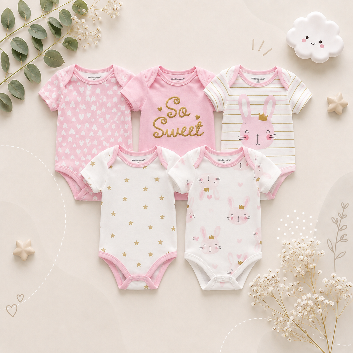 The Zena - 5pcs Unisex Cotton Rompers - So Sweet Set