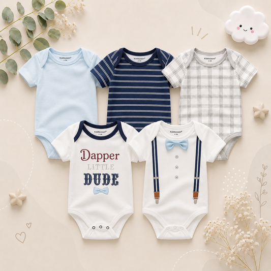 The Zena - 5pcs Unisex Cotton Rompers - Dapper Little Dude Set