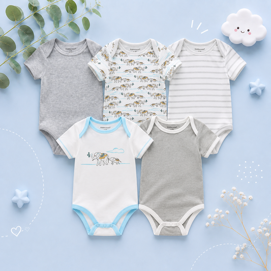The Zena - 5pcs Unisex Cotton Rompers - Cute Elephant Set