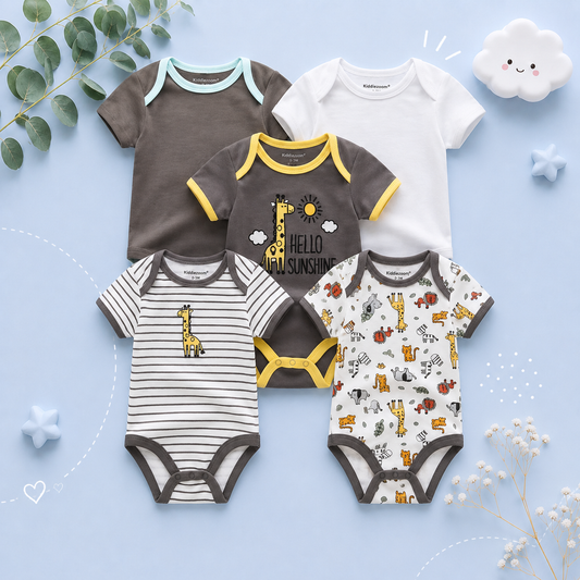 The Zena - 5pcs Unisex Cotton Rompers - Hello Sunshine Set