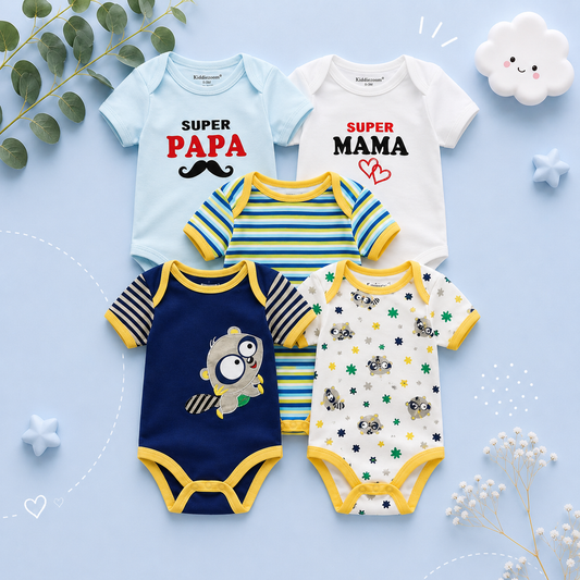 The Zena - 5pcs Unisex Cotton Rompers - Cute Racoon Set