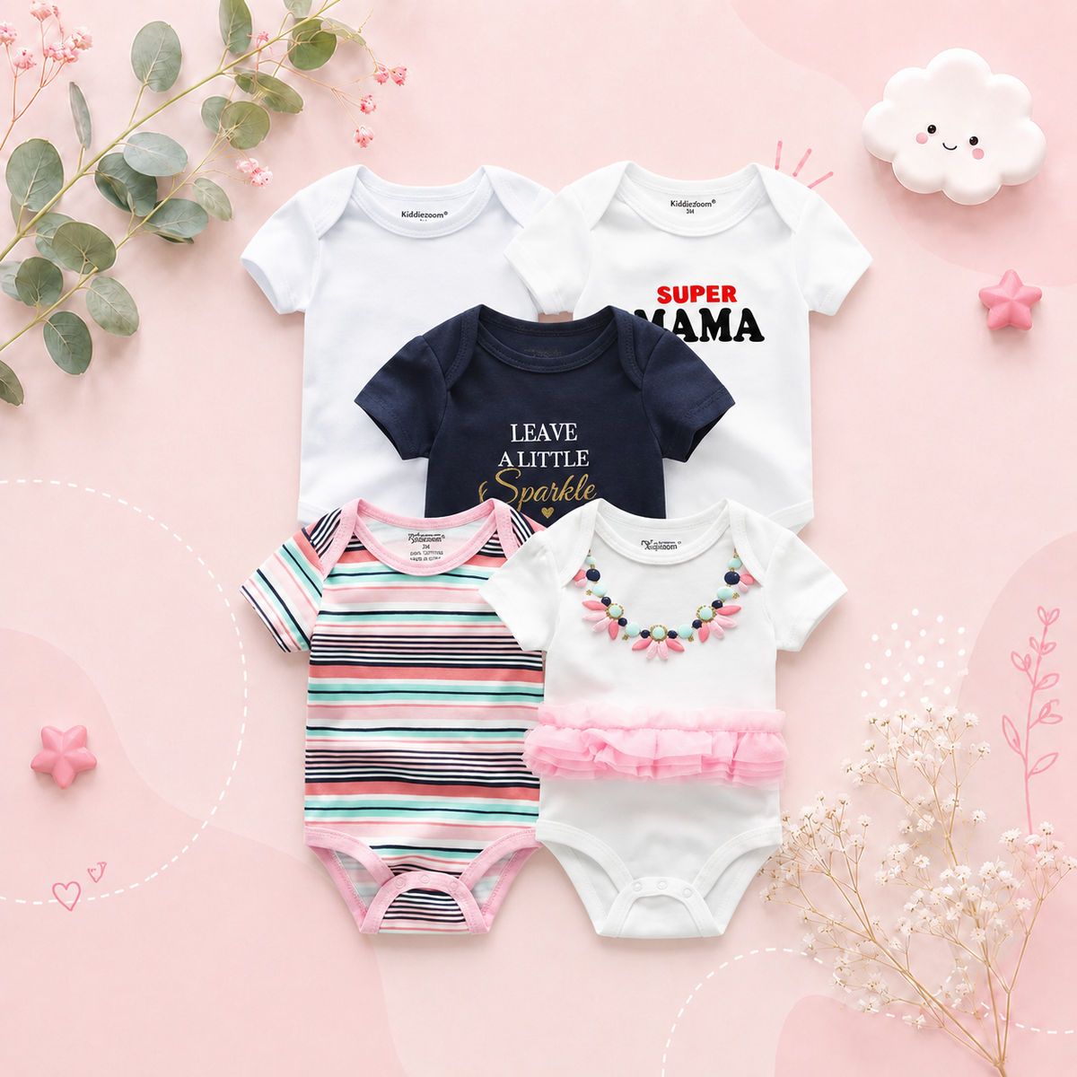 The Zena  - 5pcs Unisex Cotton Rompers - Leave A Little Sparkle Set