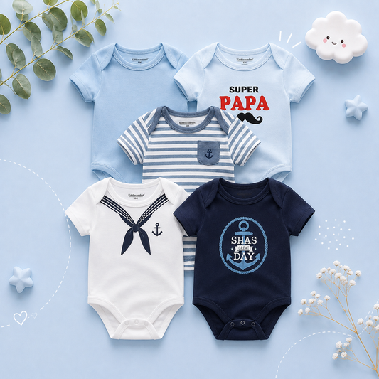 The Zena  - 5pcs Unisex Cotton Rompers - Sailor Set