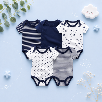 The Zena - 5pcs Unisex Cotton Rompers - Shades of Navy Blue