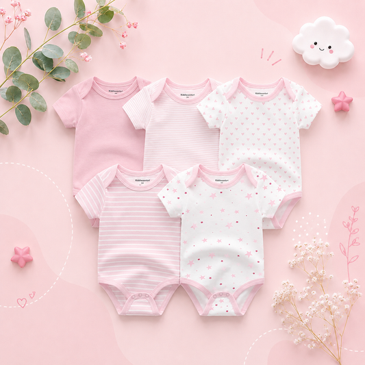 The Zena - 5pcs Unisex Cotton Rompers - Shades of Pink Set