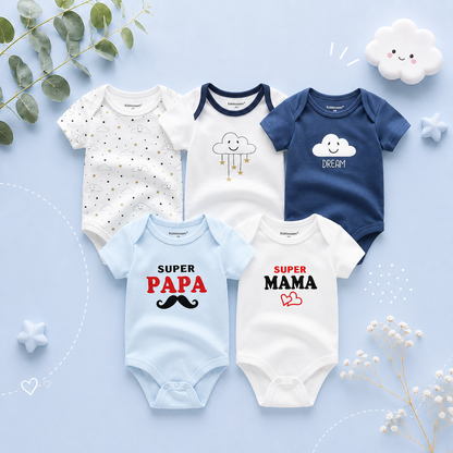 The Zena - 5pcs Unisex Cotton Rompers - Dream Clouds Set