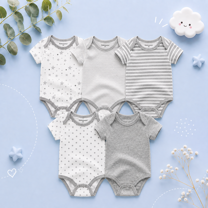 The Zena - 5pcs Unisex Cotton Rompers - Shades of Gray Set