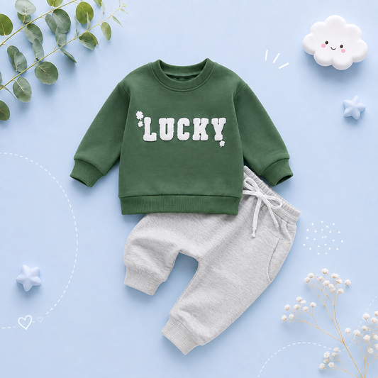 The Oliver - Baby Boy Lucky Embroidery Sweatshirt + Pants