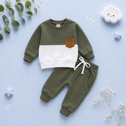 The Felix - 2pcs Baby Boy Long Sleeve Contrast Colour Pullover Tops + Pants