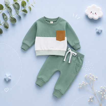 The Felix - 2pcs Baby Boy Long Sleeve Contrast Colour Pullover Tops + Pants