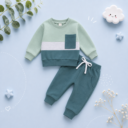 The Felix - 2pcs Baby Boy Long Sleeve Contrast Colour Pullover Tops + Pants
