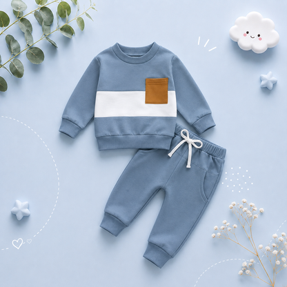 The Felix - 2pcs Baby Boy Long Sleeve Contrast Colour Pullover Tops + Pants
